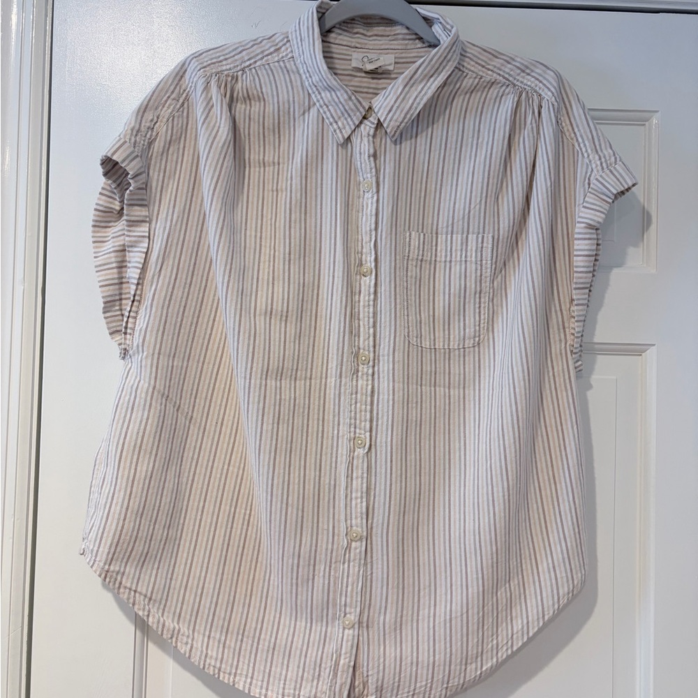 Japna Striped Button Down Shirt – XL – Tan & White – Lightweight